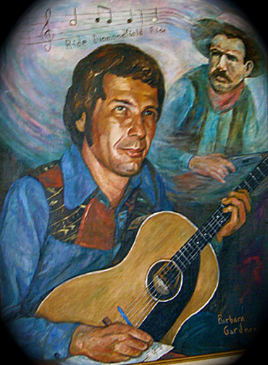 Original painting by Barbara Gardner - Depicts Frank writing the song while Diamondfield Jack looks menacingly over his shoulder